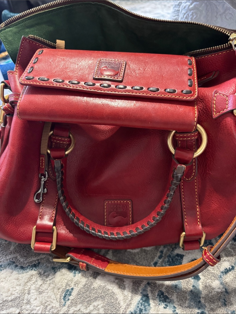 Large Red Leather Satchel Handbag smooth leather florentine Dooney & Bourke